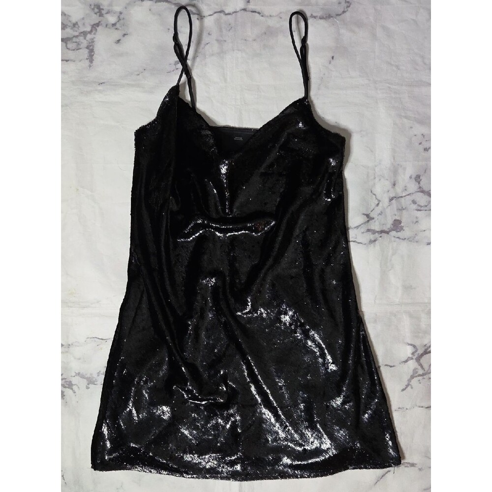 C/Meo Collective Shiny Black Textured Cowl Neck Mini Dress